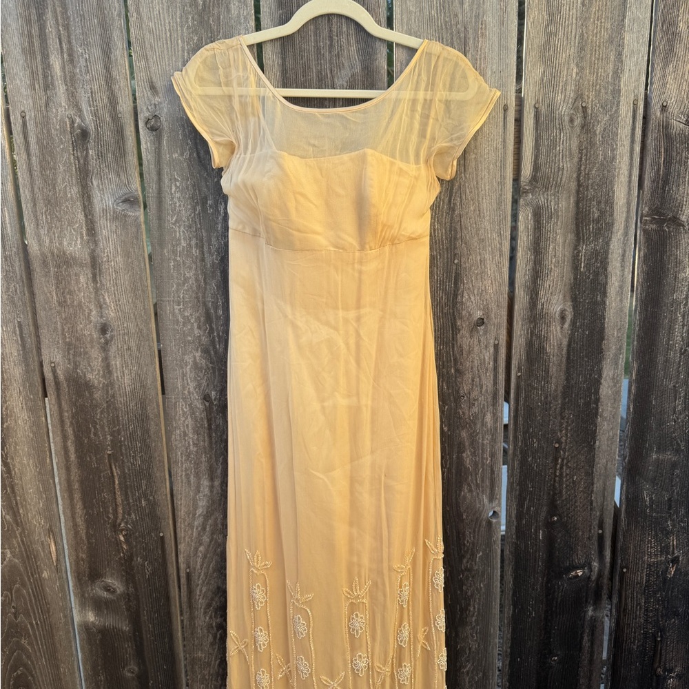 Vintage NWT 100% Silk Cream Midi Dress with Delicate Beaded embroidery wedding